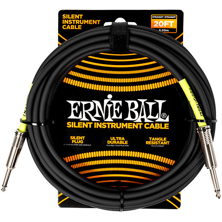 Ernie Ball 6473 Silent Instrument Cable Straight / Straight Jack 20' Black 6m