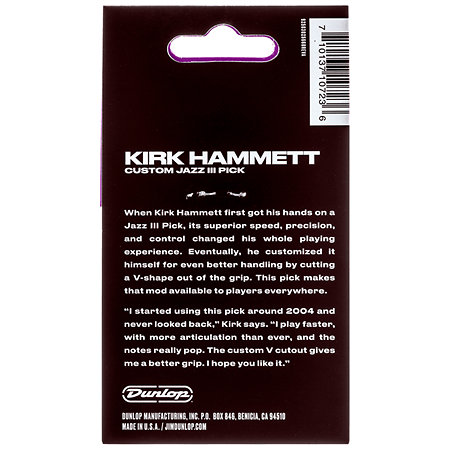47PKH3NPS Kirk Hammet Purple Sparkle Jazz Sachet de 6 Dunlop