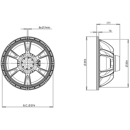 15NDL76 8 Ohm Push Buttons B&C Speakers