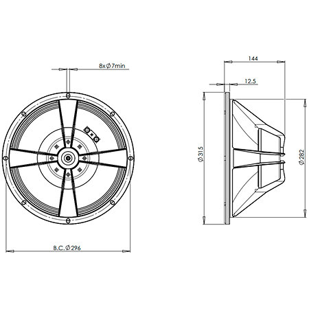 12HPL64 4 Ohm Push Buttons B&C Speakers