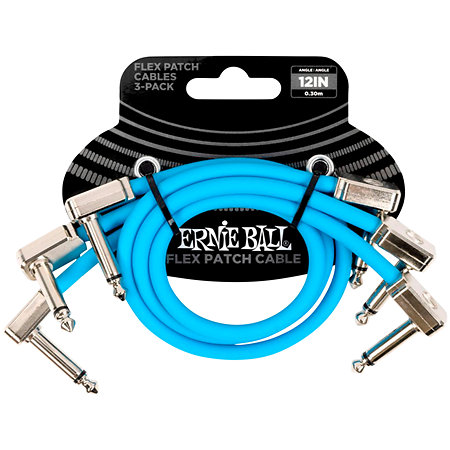 6461 Câble de patch Flex 30cm Pack de 3 Blue Ernie Ball