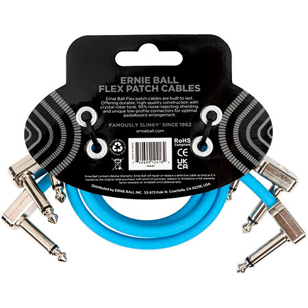 6461 Câble de patch Flex 30cm Pack de 3 Blue Ernie Ball