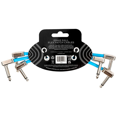 6460 Câble de patch Flex 15cm Pack de 3 Blue Ernie Ball