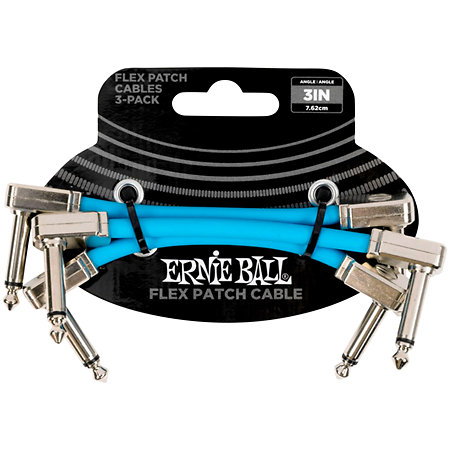 6459 Câble de patch Flex 7,5 cm Pack de 3 Blue Ernie Ball