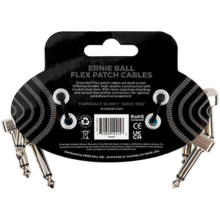 6459 Câble de patch Flex 7,5 cm Pack de 3 Blue Ernie Ball