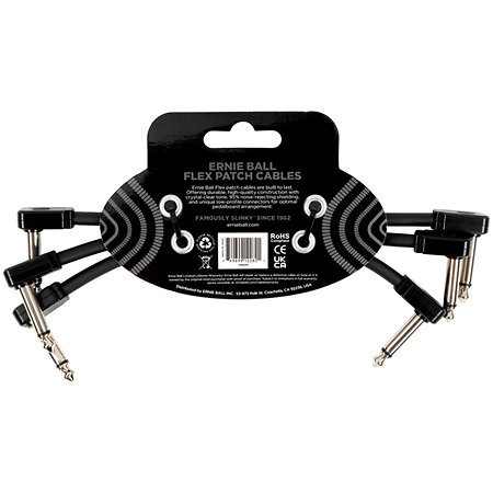 6444 Câble de patch Flex 15 cm Pack de 3 Black Ernie Ball