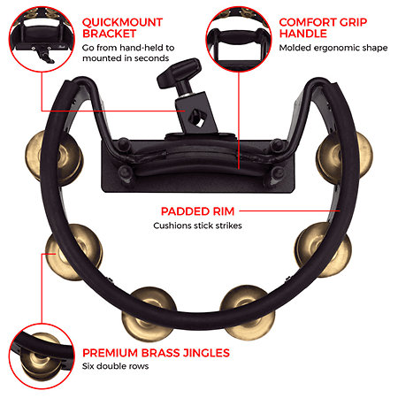 PTM-10GHX Quickmount Tambourine with Brass Jingles Pearl