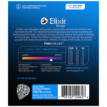 12062 Electric Nanoweb 8 cordes Light 10-74 Elixir