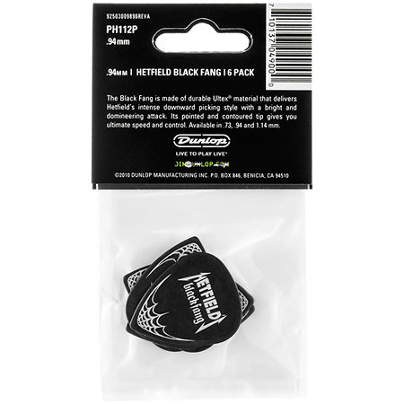 PH112P94 Ultex Hetfield's Black Fang 0,94 mm Sachet de 6 Dunlop