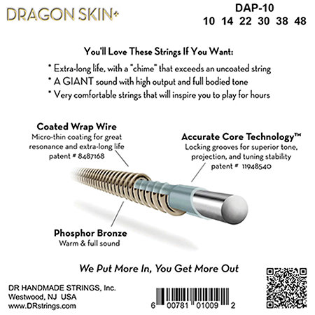Dragon Skin Phosphore Bronze acoustique guitar Extra Light 10-48 DR Strings