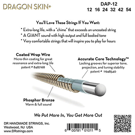 Dragon Skin Phosphore Bronze acoustique guitar Light 12-54 DR Strings
