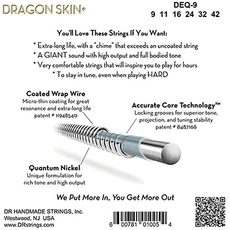 Dragon Skin+ Quantum Nickel electric guitar Light 9-42 DR Strings