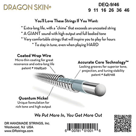 Dragon Skin+ Quantum Nickel electric guitar Light à Medium 9-46 DR Strings
