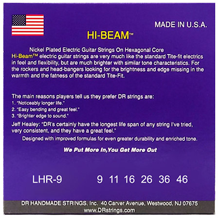 LHR Hi Beam Nickel Plated electric guitar Light à Medium 9-46 DR Strings