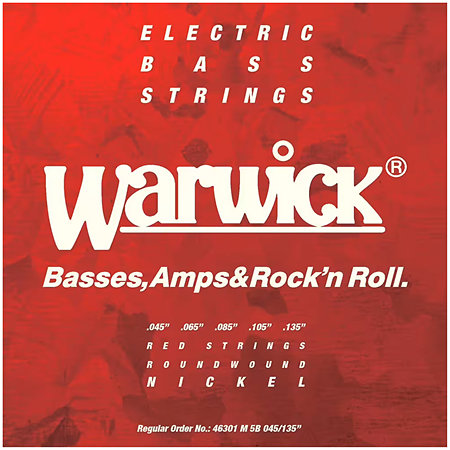46301 M5B Red String 5 cordes Medium Low B Nickel Plated Steel Bass 45-135 Warwick