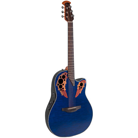 CE44P 8TQ G Guitar Celebrity Elite Plus Mid Cutaway Blue Transparent Quilt Ovation