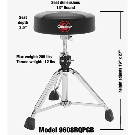9608RQPGB 9000 Series Siège batteur, Gris/Noir Gibraltar