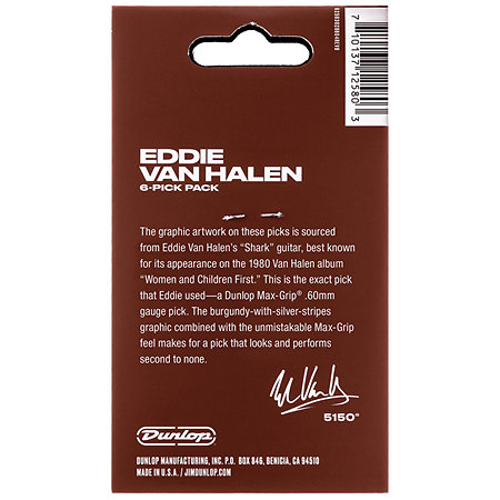 Dunlop EVHP07 EVH Shark Guitar Max Grip 0,60 mm Sachet de 6