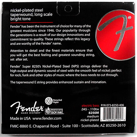 8250M Bass Strings Nickel Plated Steel Taperwound Long Scales 045-110 Fender