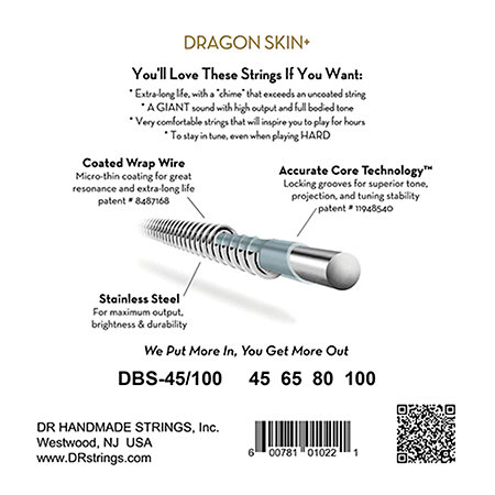 Dragon Skin+ Stainless Steel Medium Light 45-100 DR Strings