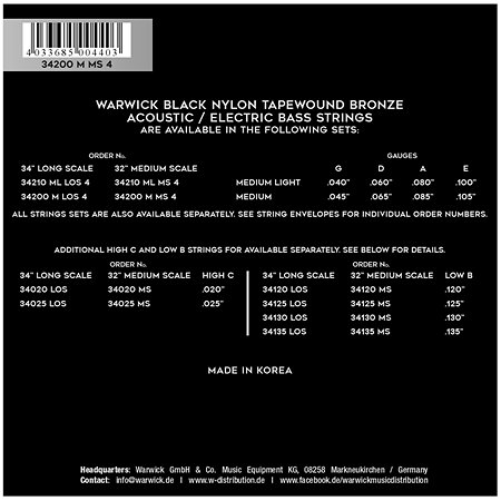 Warwick Black Nylon Tapewound Medium 045-105