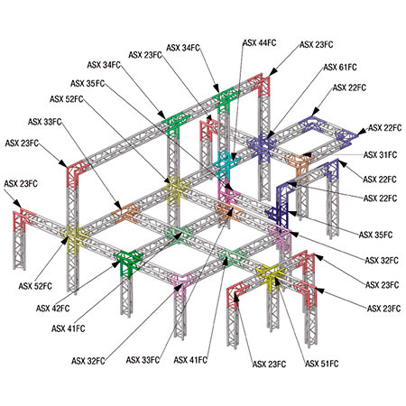ASD ASX 42 FC Angle structure triangulaire 4 départs 90 degrés horizontal/pied 0,71m x 0,50m x 0,50m