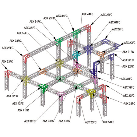 ASD ASX 51 FC Angle structure triangulaire 5 départs 90 degrés horizontal/pied 0,50m x 0,71m x 0,71m