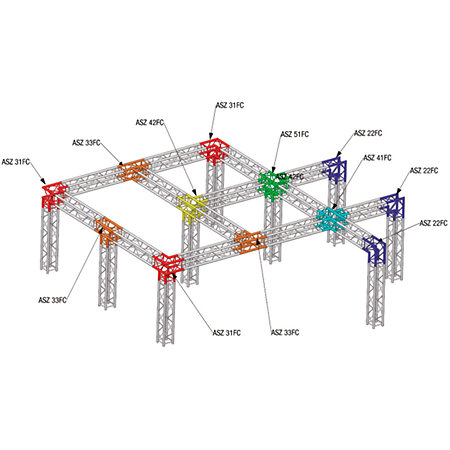 ASZ 42 FC Angle structure carrée 4 départs 90 degrés horizontal/pied 0,71m x 0,50m x 0,50m ASD