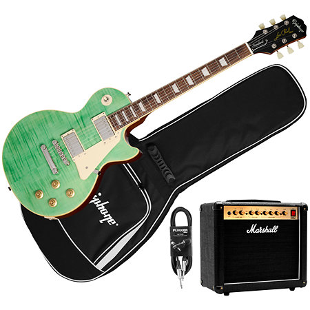Epiphone Pack Les Paul Standard 50s Figured Seafoam Green + Housse + DSL5C Combo + Câble Jack Mâle Mono