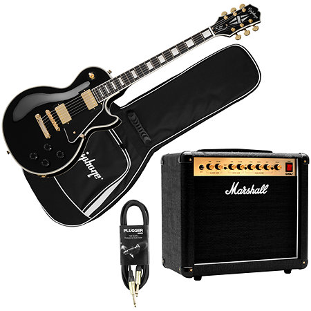 Epiphone Pack Les Paul Custom Ebony + Housse + DSL5C Combo + Câble Jack Mâle Mono
