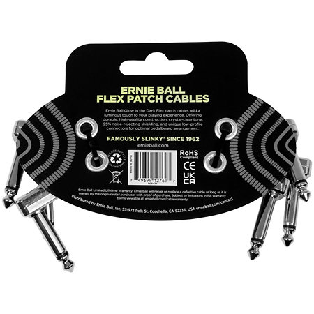 6474 Câbles Patch Phosphorescent 7,5 cm Lot de 3 Ernie Ball
