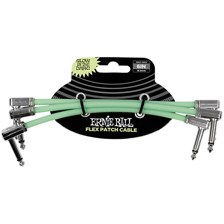 6475 Câbles Patch Phosphorescent 15 cm Lot de 3 Ernie Ball