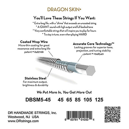 DR Strings Dragon Skin+ Stainless Steel Light 45-125