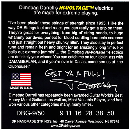 Hi-Voltage Dimebag Darrell Light à Heavy 9-50 DR Strings