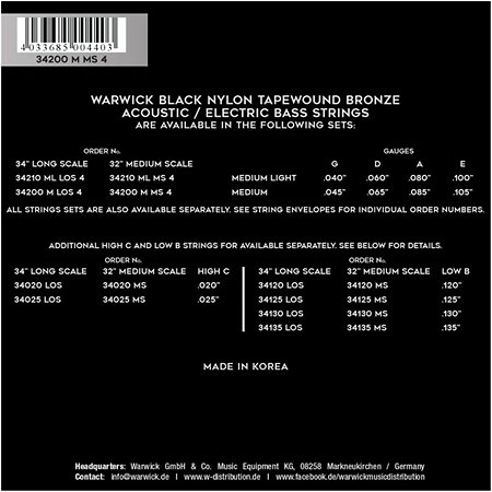 Warwick Black Nylon Tapewound Medium 045-105