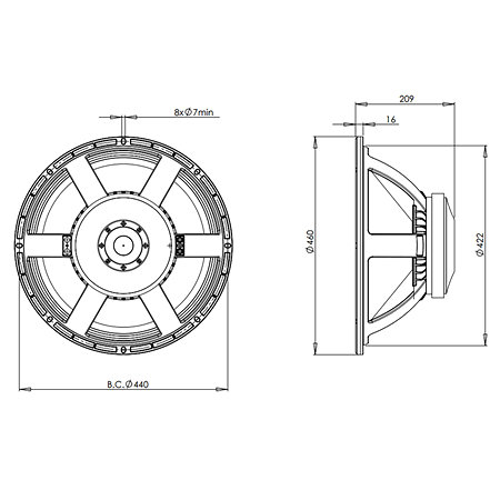 B&C Speakers 18TBX100 4 Ohm Push Buttons