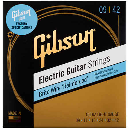 SEG-BWR9 Brite Wire Reinforced Electric Guitar Strings Ultra-Light 09-42 Gibson