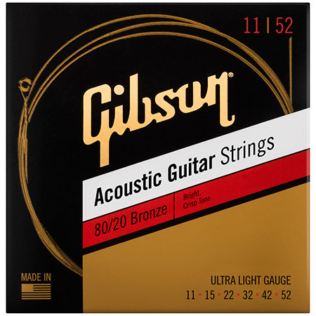 SAG-BRW11 80/20 Bronze Acoustic Guitar Strings Ultra-Light 11-52 Gibson