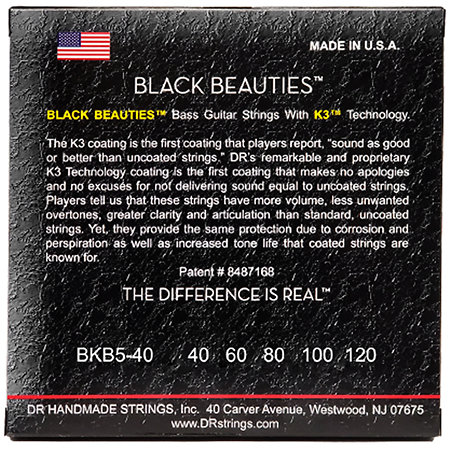 BKB5 40 Black Beauties Bass 5 Cordes Light 40-120 Black DR Strings