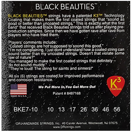 DR Strings BKE7 10 Black Beauties 7 Cordes Medium 10-56 Black