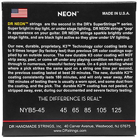 NYB5-45 Hi Def Neon Yellow Medium 45-125 DR Strings