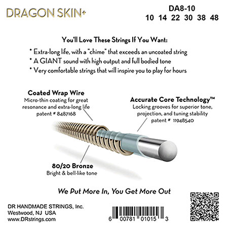 DA8 10 DRAGON SKIN+ 80/20 Bronze Extra Light 10-48 DR Strings