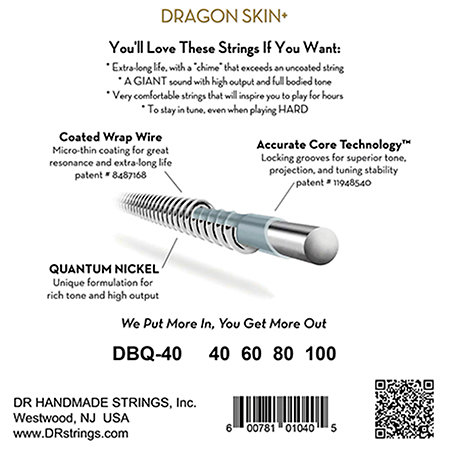 Dragon Skin+ Quantum Nickel Bass Light 40-100 DR Strings