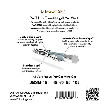 Dragon Skin+ Core Technology 4 Cordes Medium Multi Scale 45-105 DR Strings