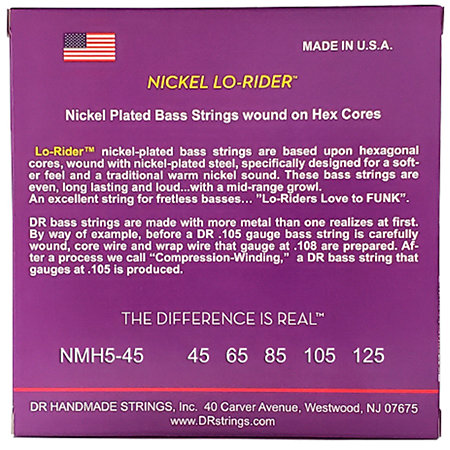 Nickel Lo Rider Nickel Plated Medium 5 Cordes 45-125 DR Strings