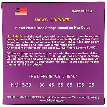 Nickel Lo Rider Nickel Plated 6 Cordes Medium 30-125 DR Strings