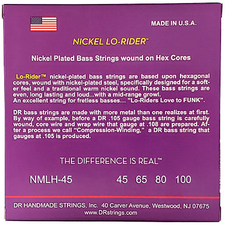 Nickel Lo Rider Nickel Plated 4 Cordes Medium Light 45-100 DR Strings