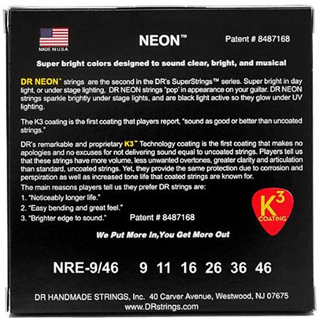 Hi Def Neon Red 6 Cordes Light Medium 9-46 DR Strings