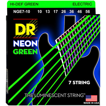 DR Strings Hi Def Neon Green 7 Cordes Medium 10-56