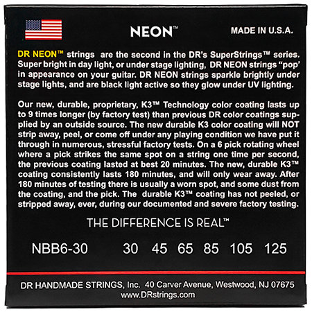 Hi Def Neon Blue 6 Cordes Medium 30-125 DR Strings